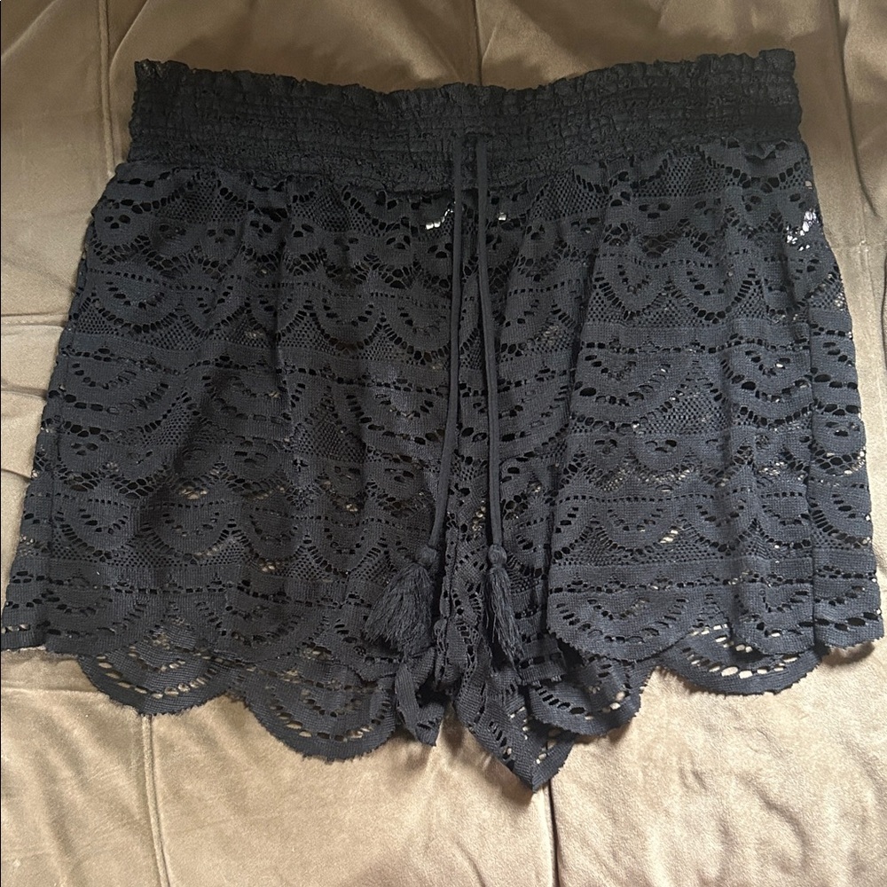 Black Lace Swim Coverup Shorts
